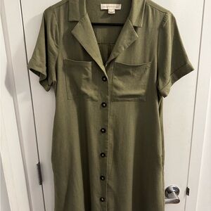 Olive Green Button-Up Shirt Dress